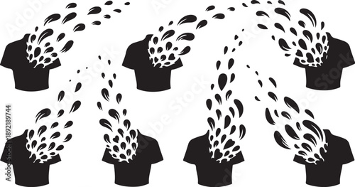 Black T-shirts with white abstract designs flying apart quickly