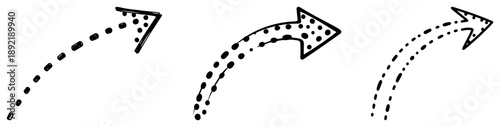Set of hand drawn curved arrows in sketchy doodle style for design highlighting