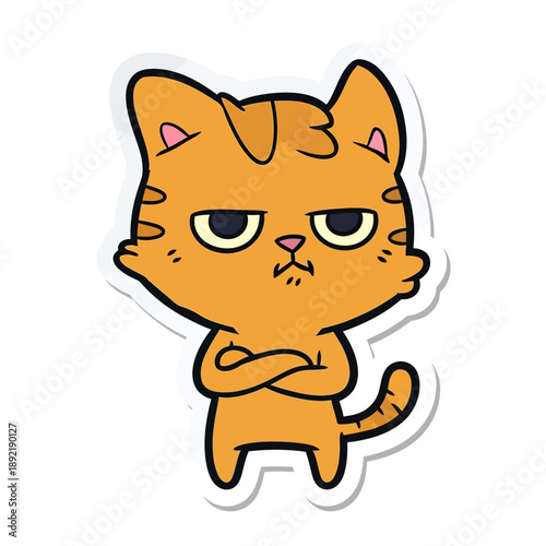 Angry orange cartoon cat with crossed arms and stern expression.
