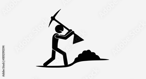 Person digging with pickaxe icon symbol.