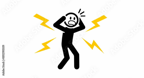 Person experiencing intense stress and anxiety with lightning bolts.