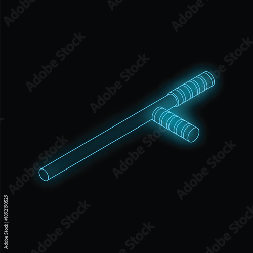 Neon glowing blue police baton striking on dark background concept