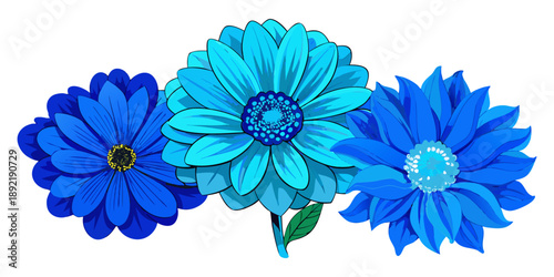 High quality blue flowers macro isolated on white. Greeting card objects for anniversary, wedding, mothers and womens day design.