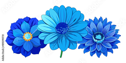 High quality blue flowers macro isolated on white. Greeting card objects for anniversary, wedding, mothers and womens day design.