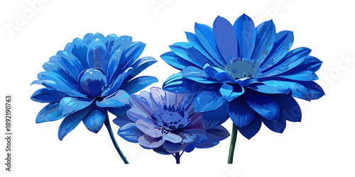 High quality blue flowers macro isolated on white. Greeting card objects for anniversary, wedding, mothers and womens day design.
