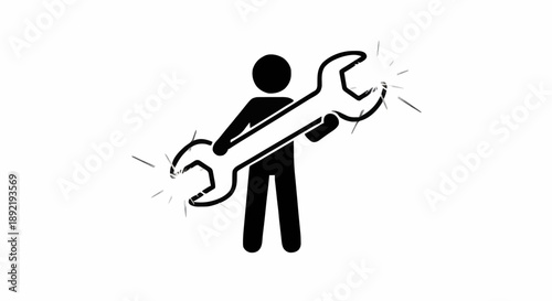 Person holding a large wrench tool for repair and maintenance.