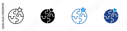Problem Solved Multiple Style Icon Design Vector - Completed puzzle with arrow, representing solution achievement, resolution, and success