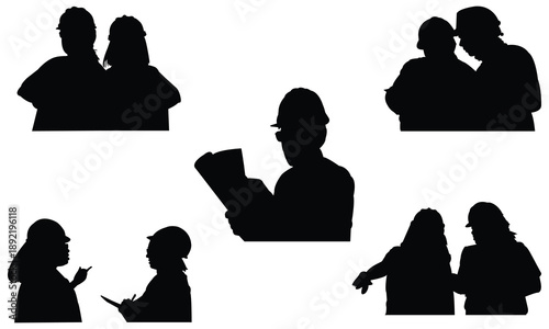Obraz na płótnie Collection Of Engineers, construction workers Silhouettes  In Different poses