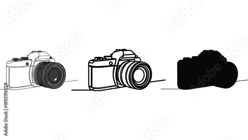 An illustration of three different camera styles on a white background