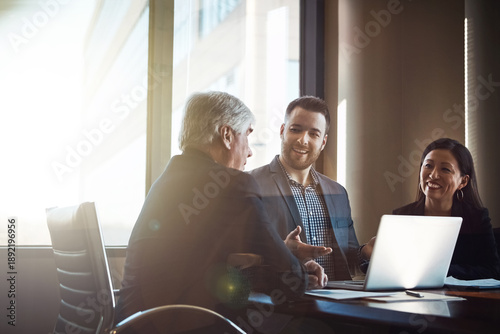 Obraz na plátně Business, people or meeting with laptop in office for case preparation, trial feedback or planning