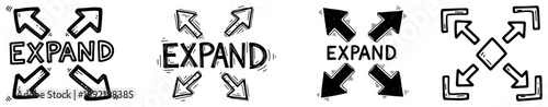 Hand drawn expand arrows and maximize symbol collection