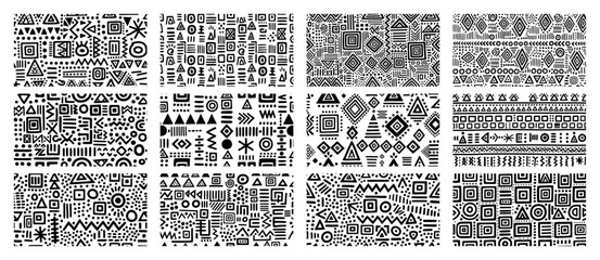 Papier peint photo Style bohème Motifs tribaux géométriques noir blanc  © Aisha Kudorova