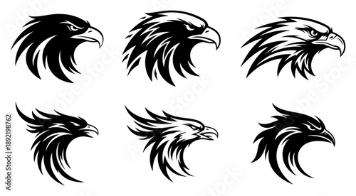 Stylized eagle and hawk head icons for logos and tattoos