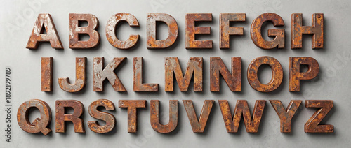 Rusty Metal Texture Alphabet Letters Industrial Worn Typography