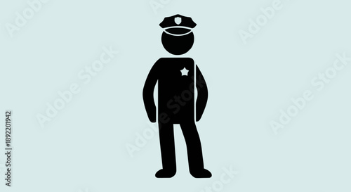 Police Officer Icon Silhouette Standing Uniformed Authority.