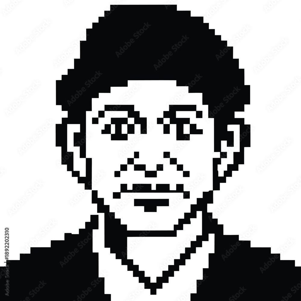Fototapeta premium Pixel Art 1-Bit Asian Man with Traditional Cap Portrait