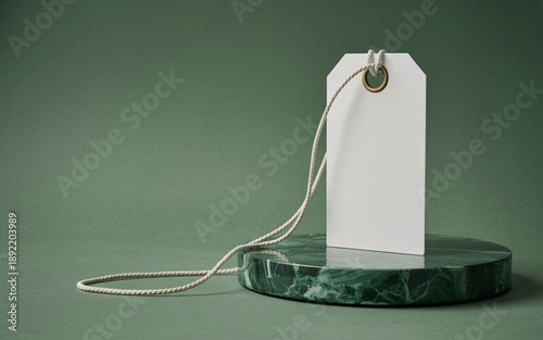 Wallpaper Mural White Tag On Green Marble Display With Rope And Eyelet label blank Torontodigital.ca
