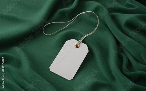 Wallpaper Mural White tag with string on draped dark green fabric with soft texture label blank Torontodigital.ca