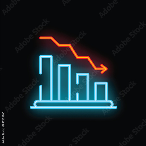 Neon sign showing a bar chart with a downward trend, representing decreasing values