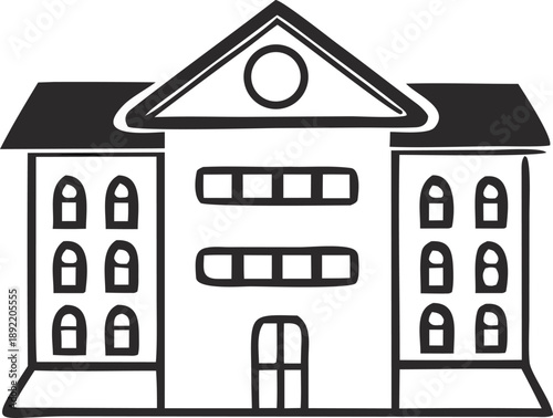 Canvastavla Historical building with arched windows and central pediment