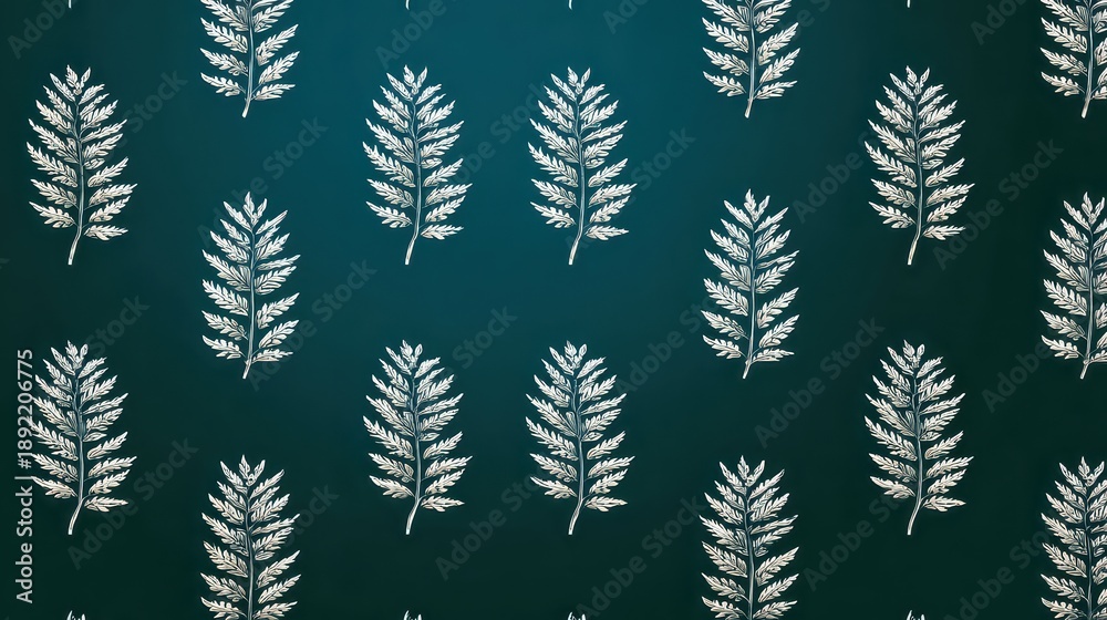 Fototapeta Seamless Pattern of White Pine Tree Branches on Dark Green Background Perfect for Winter Holiday Themed Backgrounds and Wrapping Paper Projects