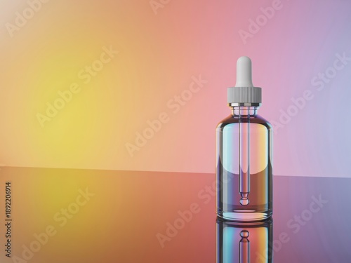 Wallpaper Mural Clear Glass Dropper Bottle with Serum on Reflective Surface and Soft Gradient essential oil Torontodigital.ca