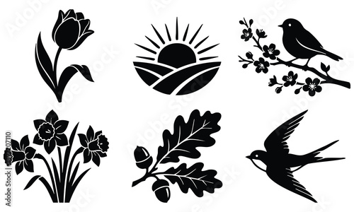 Spring nature symbols silhouette vector set bundle passover silhouette