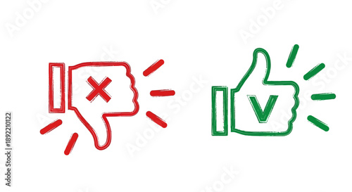 A thumbs up and thumbs down illustration with checkmark and X symbols