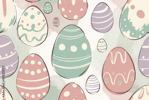 Colorful Easter eggs pattern illustration with decorative designs and textures