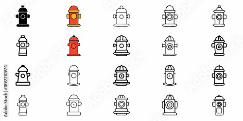 Fire Hydrant Icons Set in Various Colors and Styles for Design Use