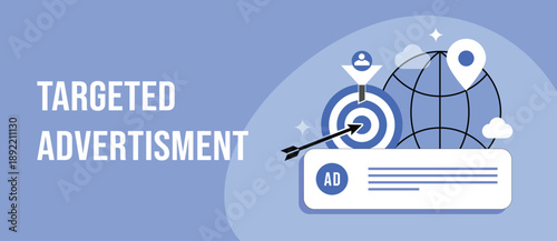 Global advertising strategy showing target audience reach. Precision marketing campaign vector. International business growth and location. Targeted advertisement concept banner.