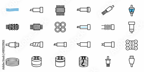 Electric Connectors and Cables Icons Set for Technical Illustrations
