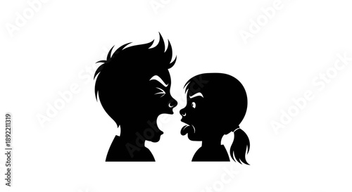 Silhouette illustration of an angry boy yelling at a girl, conflict concept.