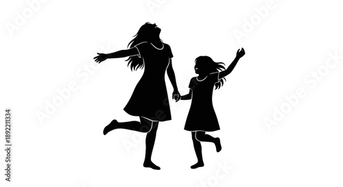 Silhouette illustration of a mother and daughter holding hands and enjoying time together.