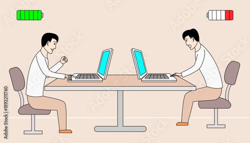 Freelancers are sitting in front of their laptops. They are working enthusiastically.