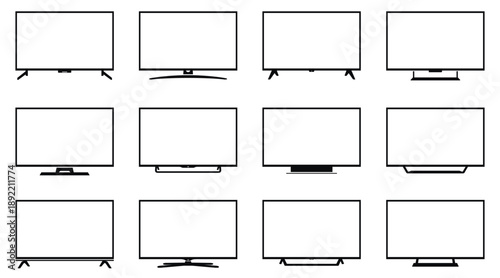 Modern smart TV icons set. Television and monitor screen display icons