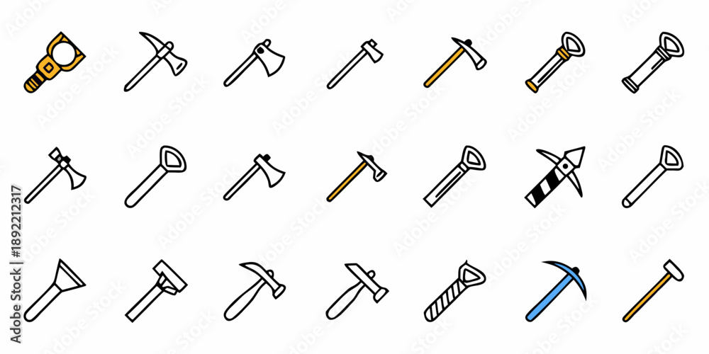 Naklejka premium Various Tools and Weapons Icons in Different Colors and Styles