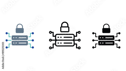 A set of security icons representing data protection and network safety