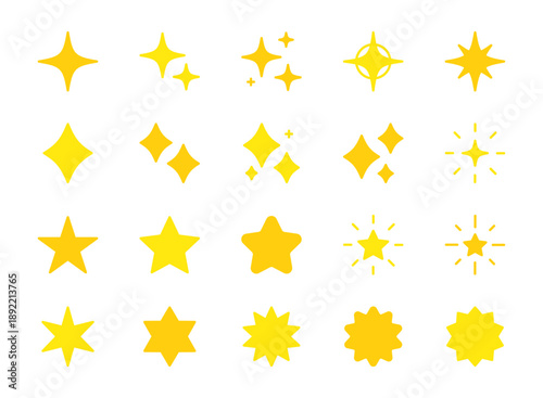 黄色のキラキラ・星のアイコンセット（ベクター）