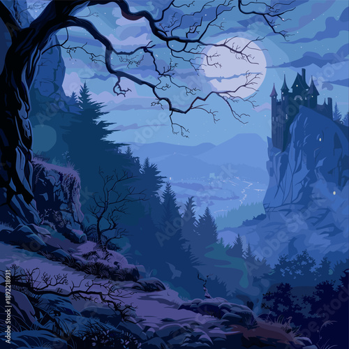 Φωτογραφία a gothic castle on a cliff at night