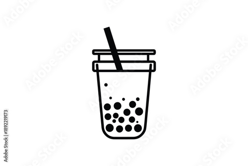 Bubble tea drink with straw and tapioca pearls isolated on white background.