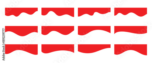 Red color template dividers shapes for website design. Curved abstract divider isolated on a white background.