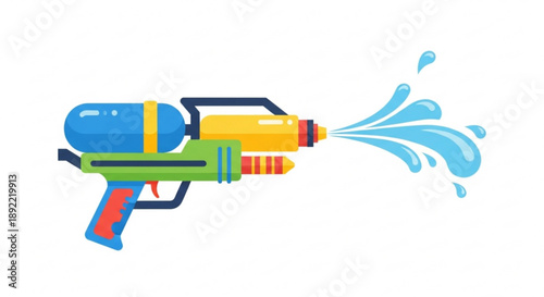 Colorful Water Gun Shooting Water on White Background