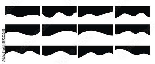 Collection of black curve shape abstract divider element used for top and bottom Page web site. Divider header for app, banners or posters. Vector illustration on white background.