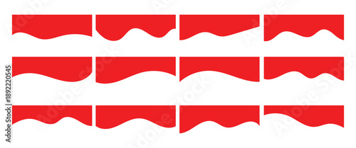 Collection of red color curve shape abstract divider element used for top and bottom Page web site. Divider header for app, banners or posters. Vector illustration on white background.