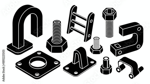 Collection of industrial hardware and metal fasteners