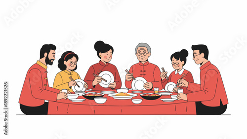 Family dining together at dinner table.