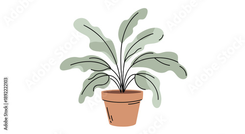 Green potted fern plant with leaves nature illustration