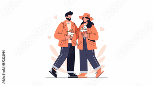 Two construction workers walking together in orange safety vests.