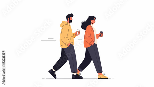 Two People Walking Together Illustration.